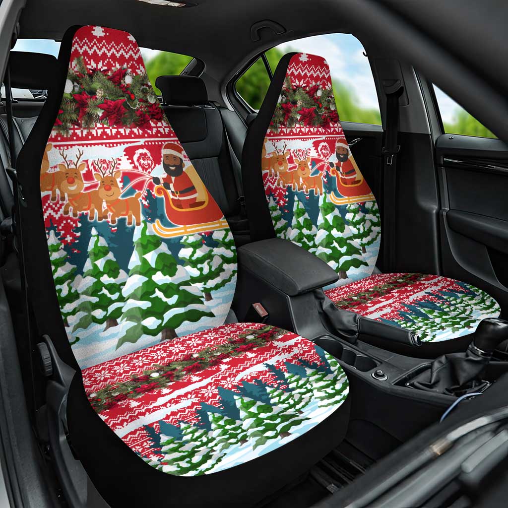 Guinea Bissau Christmas Car Seat Cover Santa Sleigh Reindeer Forest and National Flag - African Pride