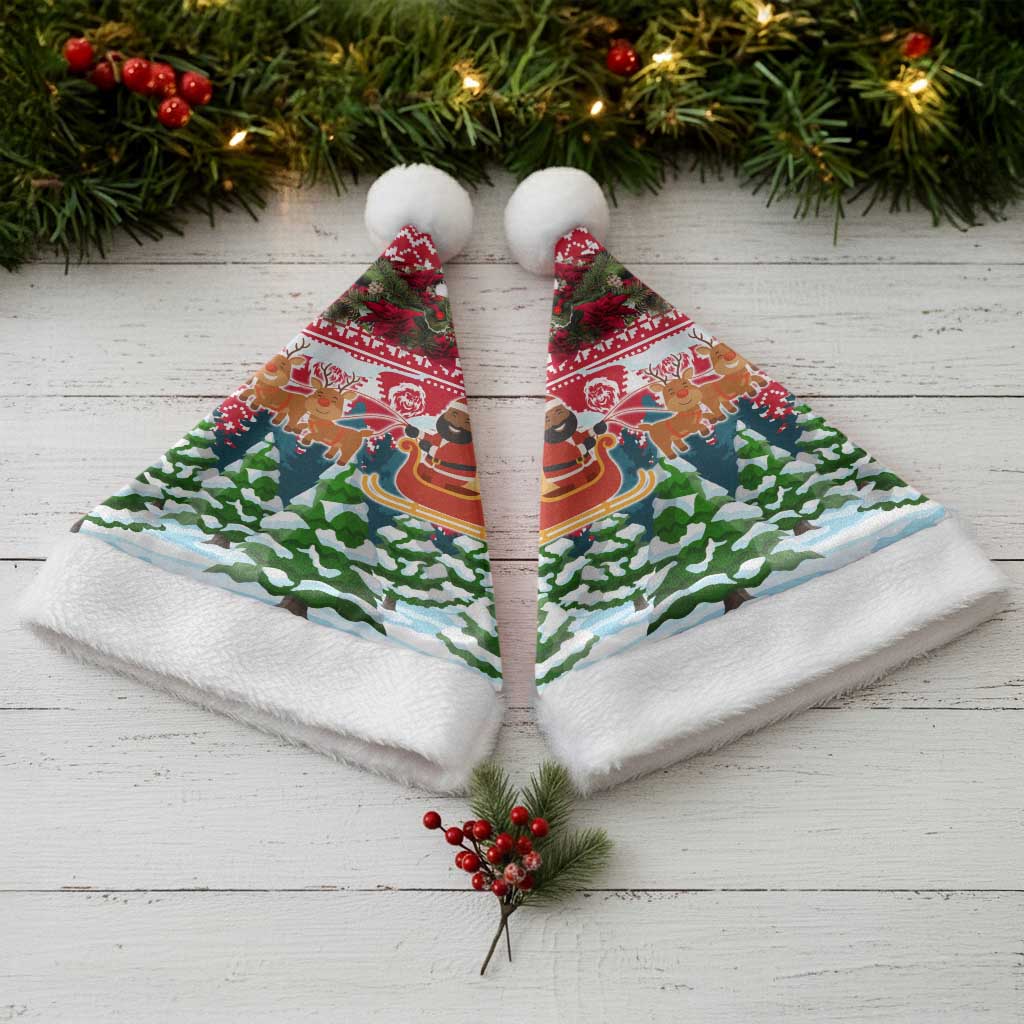 Guinea Bissau Christmas Santa Hat Santa Sleigh Reindeer Forest and National Flag - African Pride