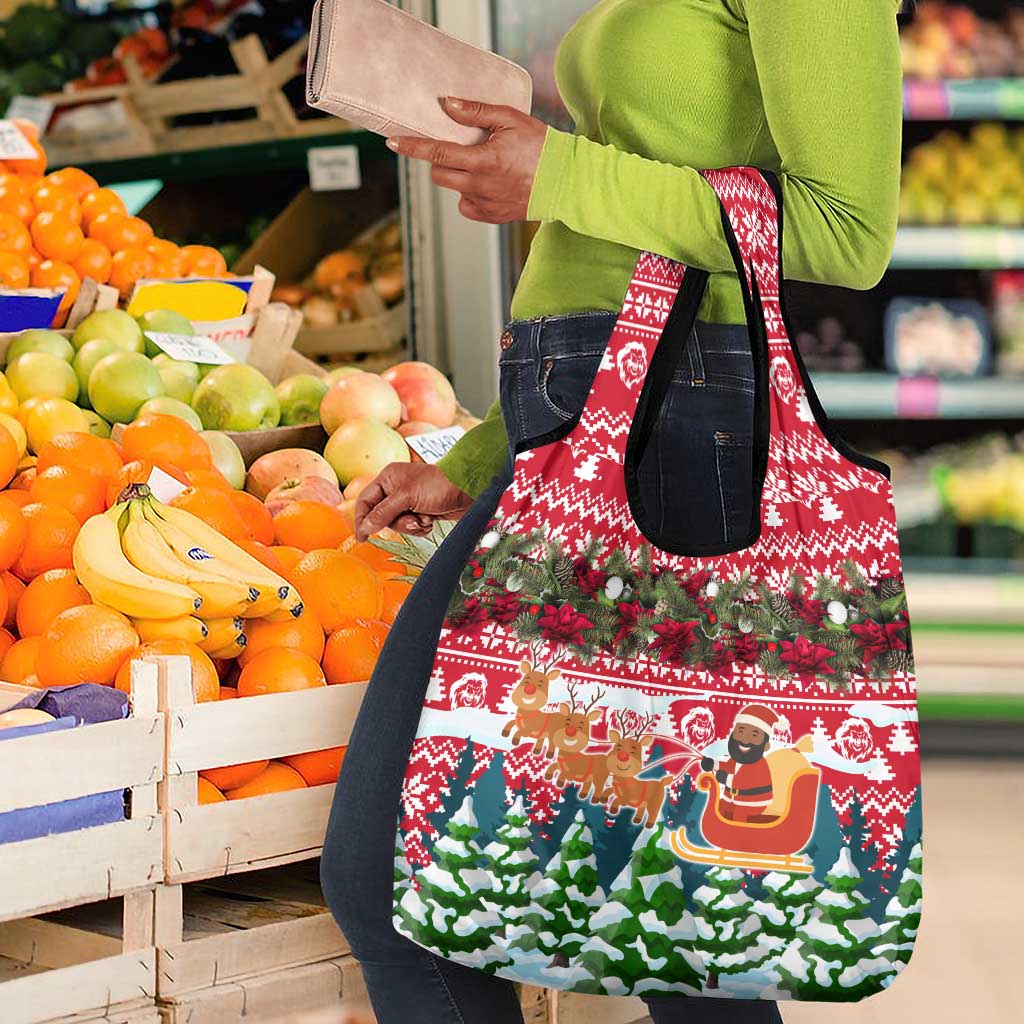 Guinea Bissau Christmas Grocery Bag Santa Sleigh Reindeer Forest and National Flag - African Pride