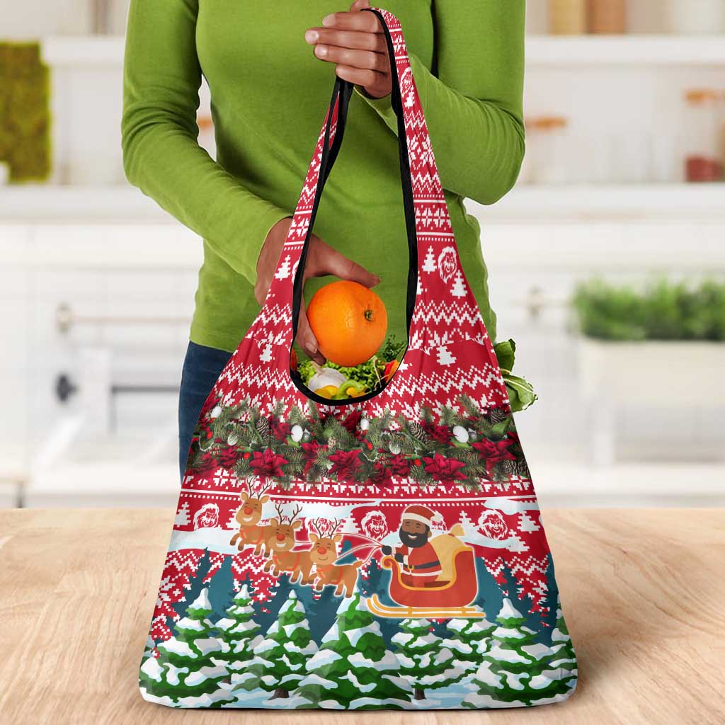 Guinea Bissau Christmas Grocery Bag Santa Sleigh Reindeer Forest and National Flag - African Pride