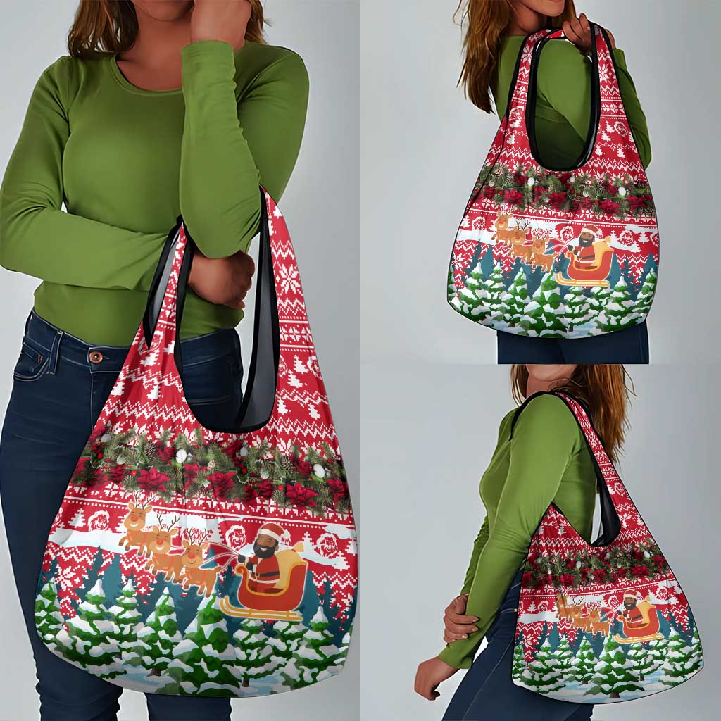 Guinea Bissau Christmas Grocery Bag Santa Sleigh Reindeer Forest and National Flag - African Pride
