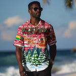 Guinea Bissau Christmas Hawaiian Shirt Santa Sleigh Reindeer Forest and National Flag - African Pride
