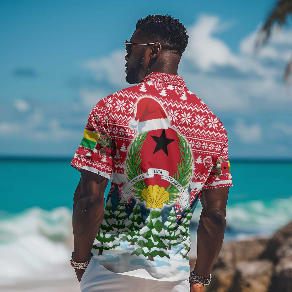 Guinea Bissau Christmas Hawaiian Shirt Santa Sleigh Reindeer Forest and National Flag - African Pride