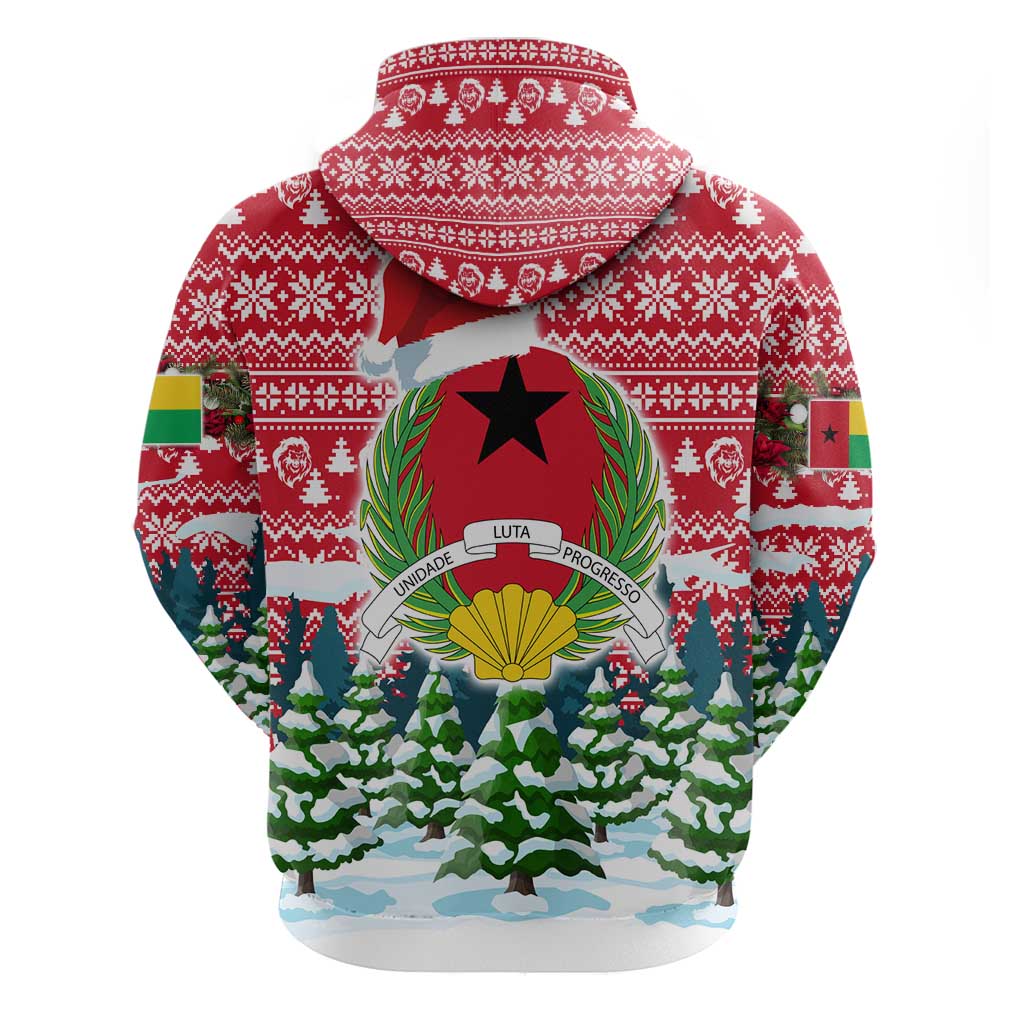Guinea Bissau Christmas Hoodie Santa Sleigh Reindeer Forest and National Flag - African Pride
