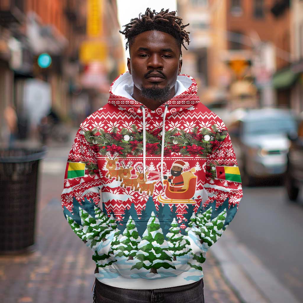 Guinea Bissau Christmas Hoodie Santa Sleigh Reindeer Forest and National Flag - African Pride