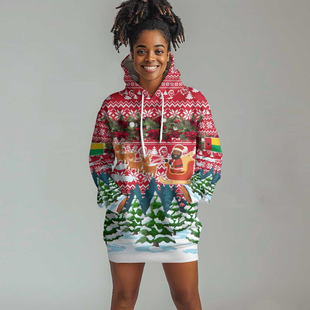 Guinea Bissau Christmas Hoodie Dress Santa Sleigh Reindeer Forest and National Flag - African Pride
