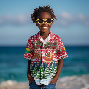 Guinea Bissau Christmas Kid Hawaiian Shirt Santa Sleigh Reindeer Forest and National Flag - African Pride