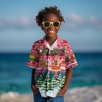 Guinea Bissau Christmas Kid Hawaiian Shirt Santa Sleigh Reindeer Forest and National Flag - African Pride