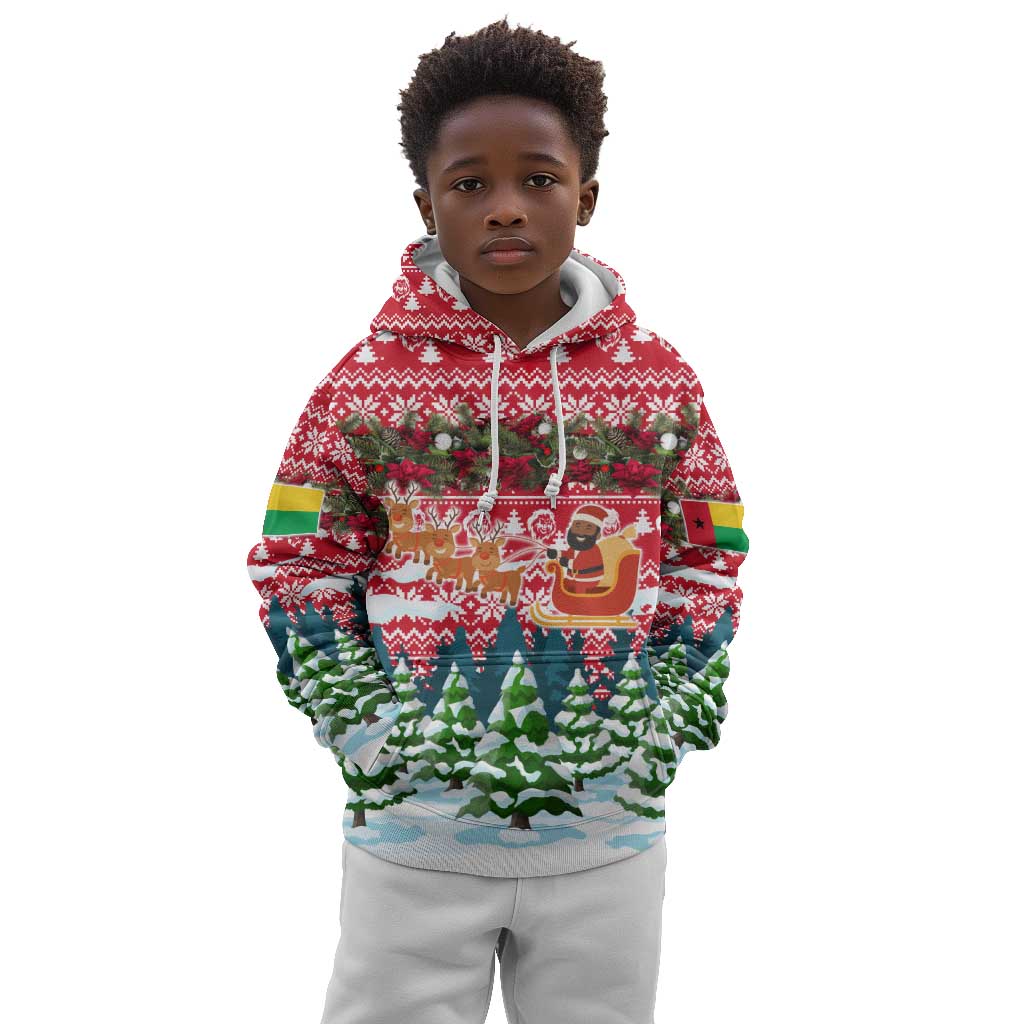 Guinea Bissau Christmas Kid Hoodie Santa Sleigh Reindeer Forest and National Flag - African Pride