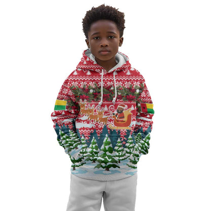 Guinea Bissau Christmas Kid Hoodie Santa Sleigh Reindeer Forest and National Flag - African Pride