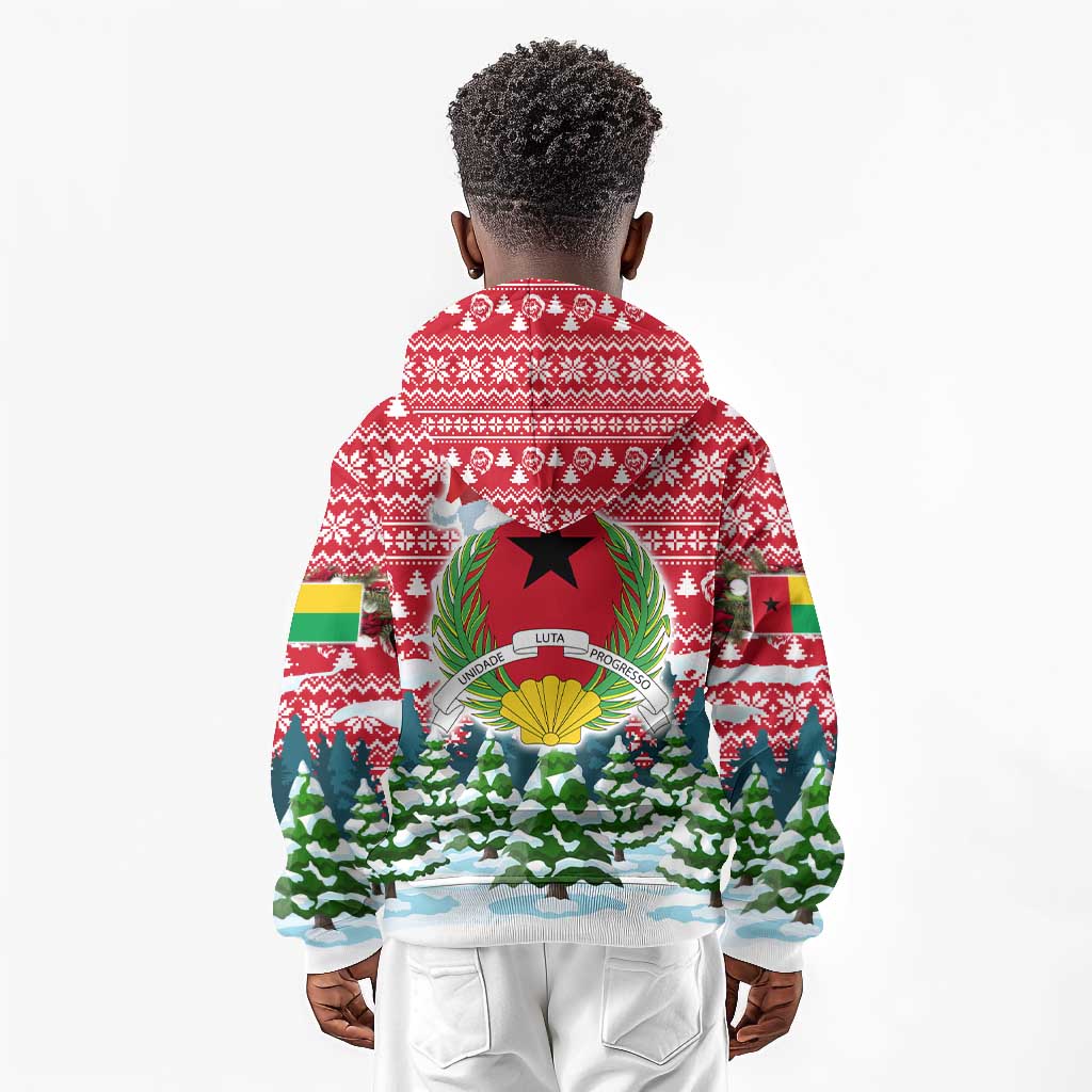 Guinea Bissau Christmas Kid Hoodie Santa Sleigh Reindeer Forest and National Flag - African Pride