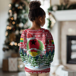 Guinea Bissau Christmas Kid Ugly Christmas Sweater Santa Sleigh Reindeer Forest and National Flag - African Pride