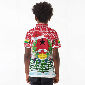 Guinea Bissau Christmas Kid Polo Shirt Santa Sleigh Reindeer Forest and National Flag - African Pride