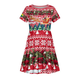 Guinea Bissau Christmas Kid Short Sleeve Dress Santa Sleigh Reindeer Forest and National Flag - African Pride