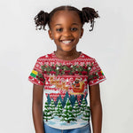 Guinea Bissau Christmas Kid T shirt Santa Sleigh Reindeer Forest and National Flag - African Pride