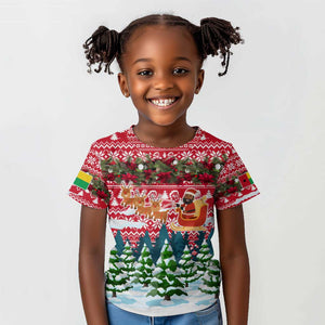 Guinea Bissau Christmas Kid T shirt Santa Sleigh Reindeer Forest and National Flag - African Pride