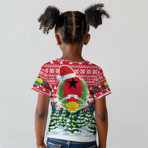 Guinea Bissau Christmas Kid T shirt Santa Sleigh Reindeer Forest and National Flag - African Pride