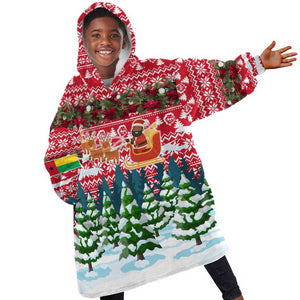 Guinea Bissau Christmas Kid Wearable Blanket Hoodie Santa Sleigh Reindeer Forest and National Flag - African Pride