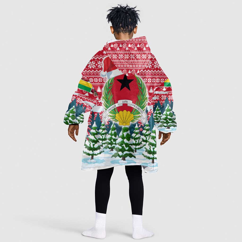 Guinea Bissau Christmas Kid Wearable Blanket Hoodie Santa Sleigh Reindeer Forest and National Flag - African Pride