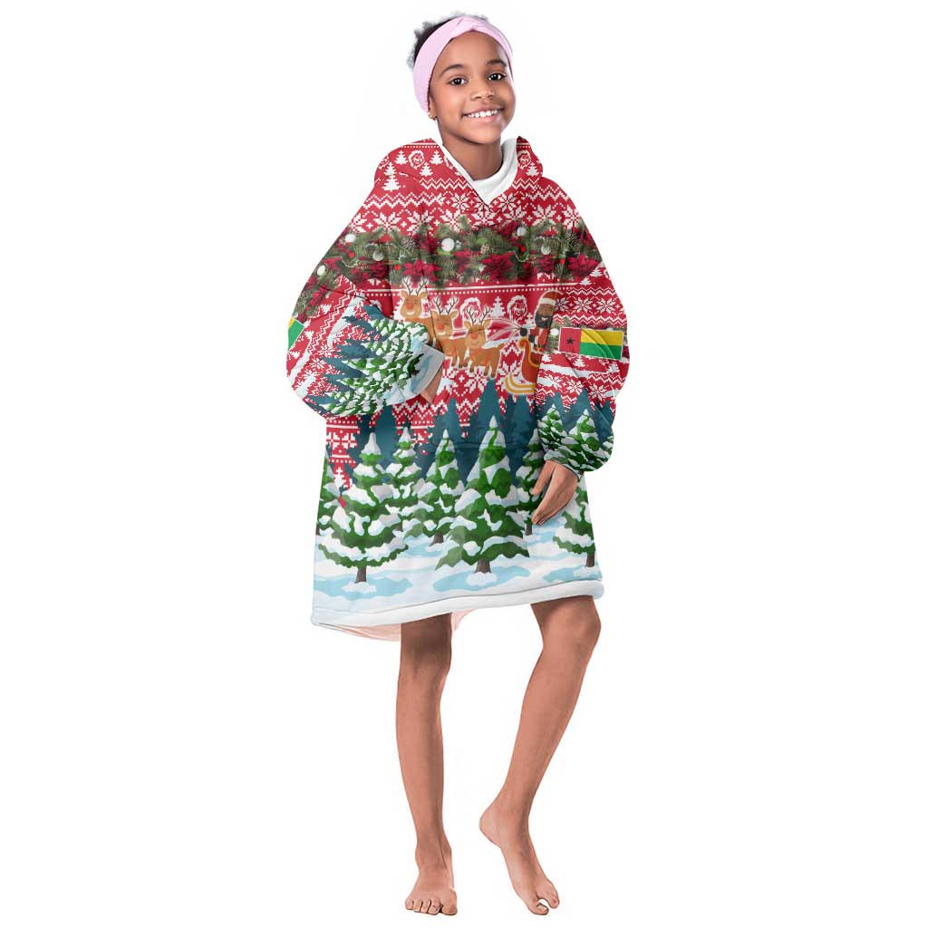 Guinea Bissau Christmas Kid Wearable Blanket Hoodie Santa Sleigh Reindeer Forest and National Flag - African Pride