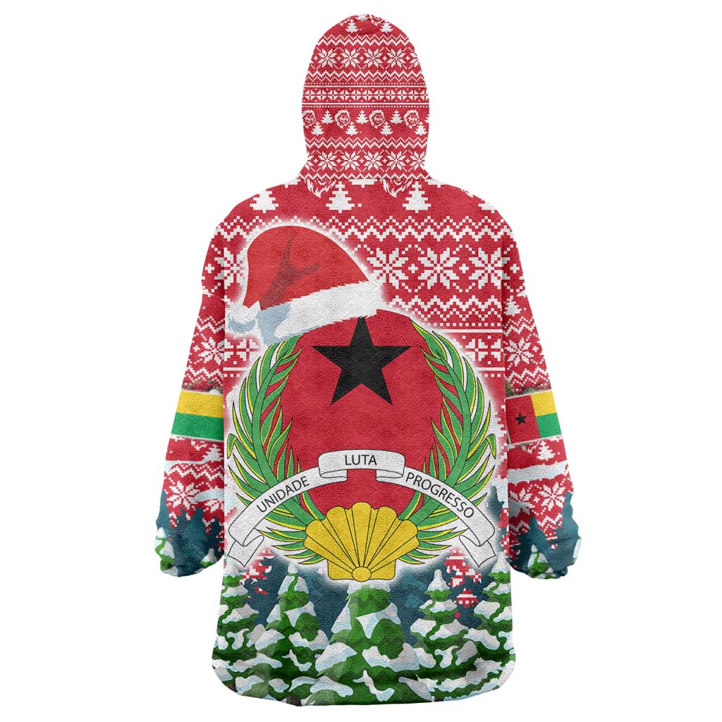 Guinea Bissau Christmas Kid Wearable Blanket Hoodie Santa Sleigh Reindeer Forest and National Flag - African Pride
