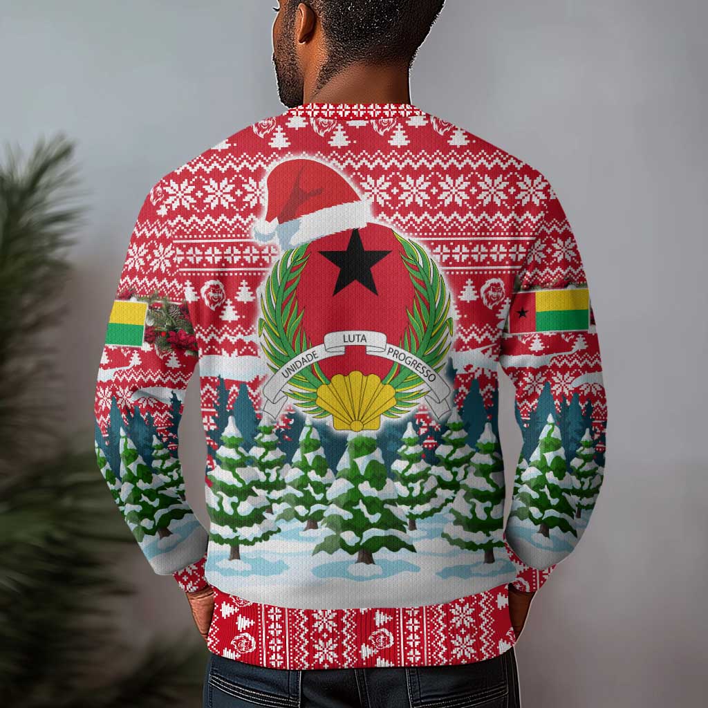 Guinea Bissau Christmas Ugly Christmas Sweater Santa Sleigh Reindeer Forest and National Flag - African Pride
