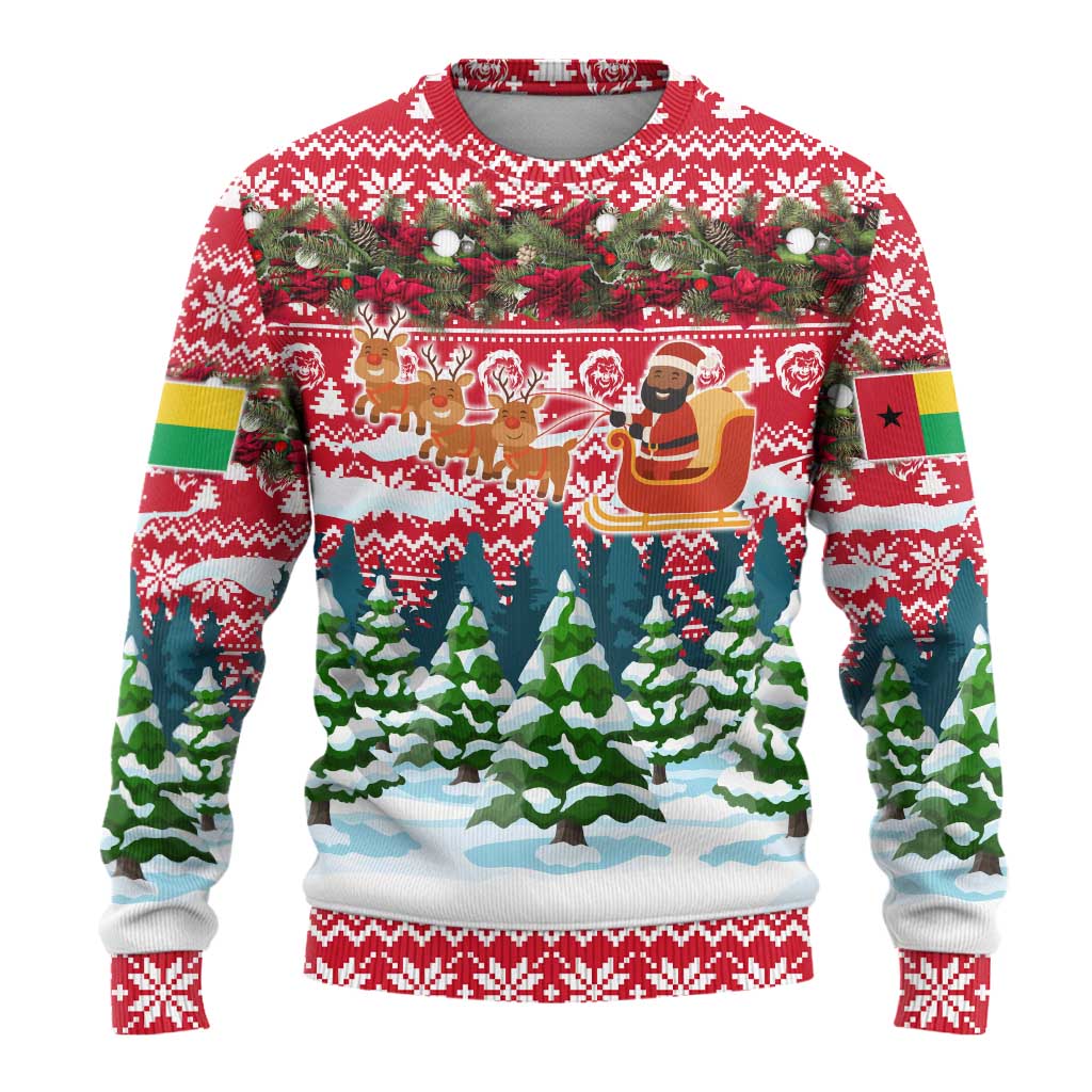 Guinea Bissau Christmas Ugly Christmas Sweater Santa Sleigh Reindeer Forest and National Flag - African Pride
