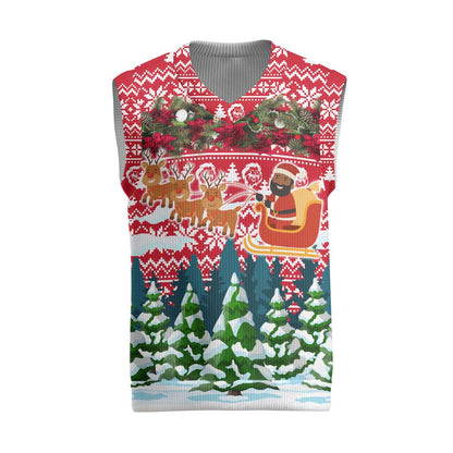 Guinea Bissau Christmas Knitted V-Neck Vest Santa Sleigh Reindeer Forest and National Flag - African Pride