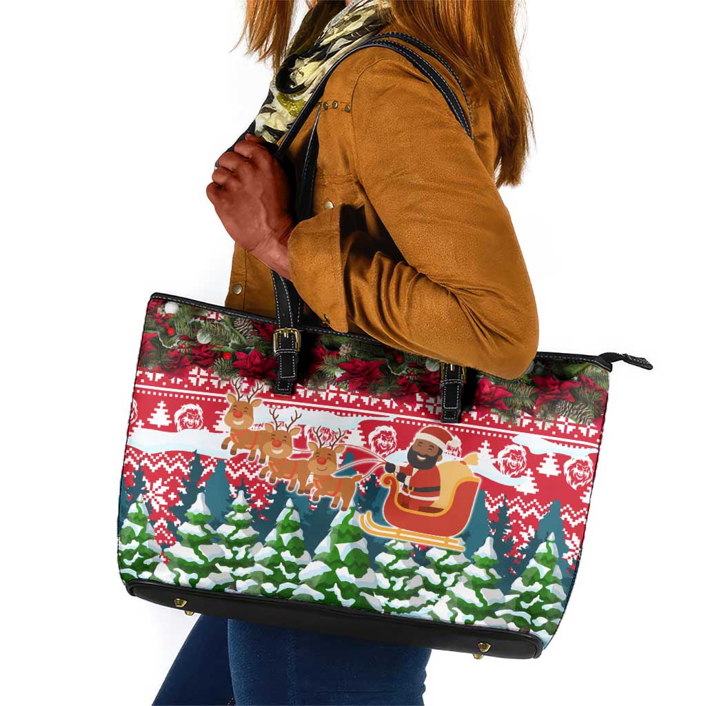 Guinea Bissau Christmas Leather Tote Bag Santa Sleigh Reindeer Forest and National Flag - African Pride