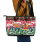 Guinea Bissau Christmas Leather Tote Bag Santa Sleigh Reindeer Forest and National Flag - African Pride