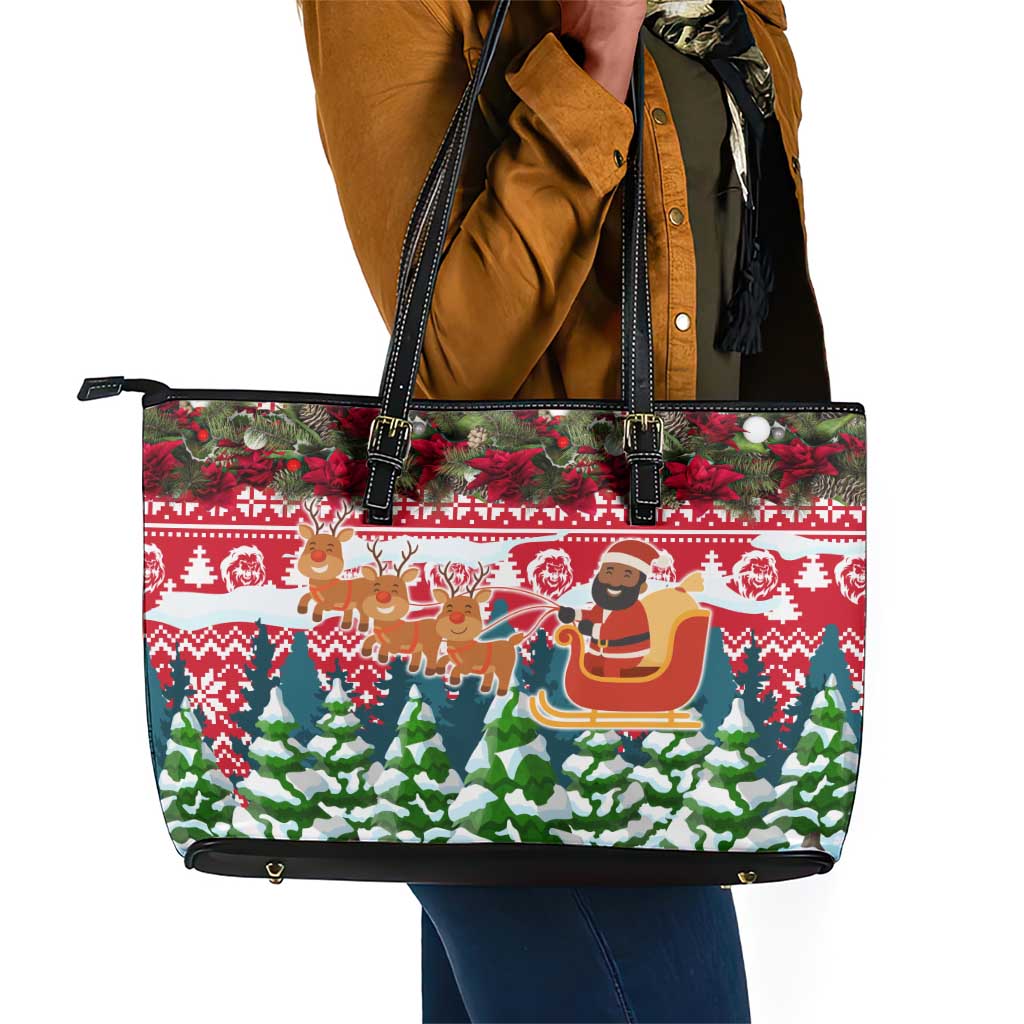 Guinea Bissau Christmas Leather Tote Bag Santa Sleigh Reindeer Forest and National Flag - African Pride