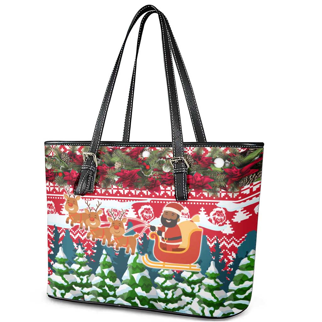 Guinea Bissau Christmas Leather Tote Bag Santa Sleigh Reindeer Forest and National Flag - African Pride