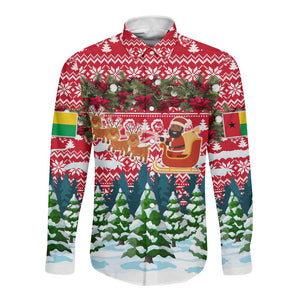 Guinea Bissau Christmas Long Sleeve Button Shirt Santa Sleigh Reindeer Forest and National Flag - African Pride