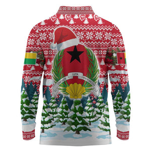 Guinea Bissau Christmas Long Sleeve Polo Shirt Santa Sleigh Reindeer Forest and National Flag - African Pride