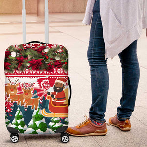 Guinea Bissau Christmas Luggage Cover Santa Sleigh Reindeer Forest and National Flag - African Pride