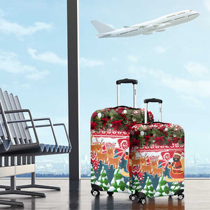 Guinea Bissau Christmas Luggage Cover Santa Sleigh Reindeer Forest and National Flag - African Pride