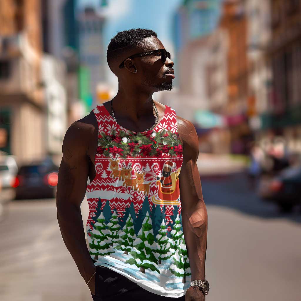 Guinea Bissau Christmas Men Tank Top Santa Sleigh Reindeer Forest and National Flag - African Pride