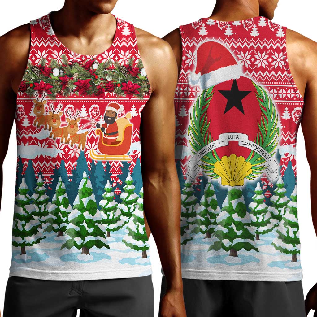 Guinea Bissau Christmas Men Tank Top Santa Sleigh Reindeer Forest and National Flag - African Pride