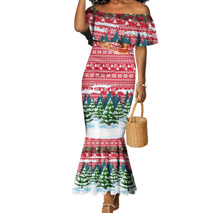Guinea Bissau Christmas Mermaid Dress Santa Sleigh Reindeer Forest and National Flag - African Pride