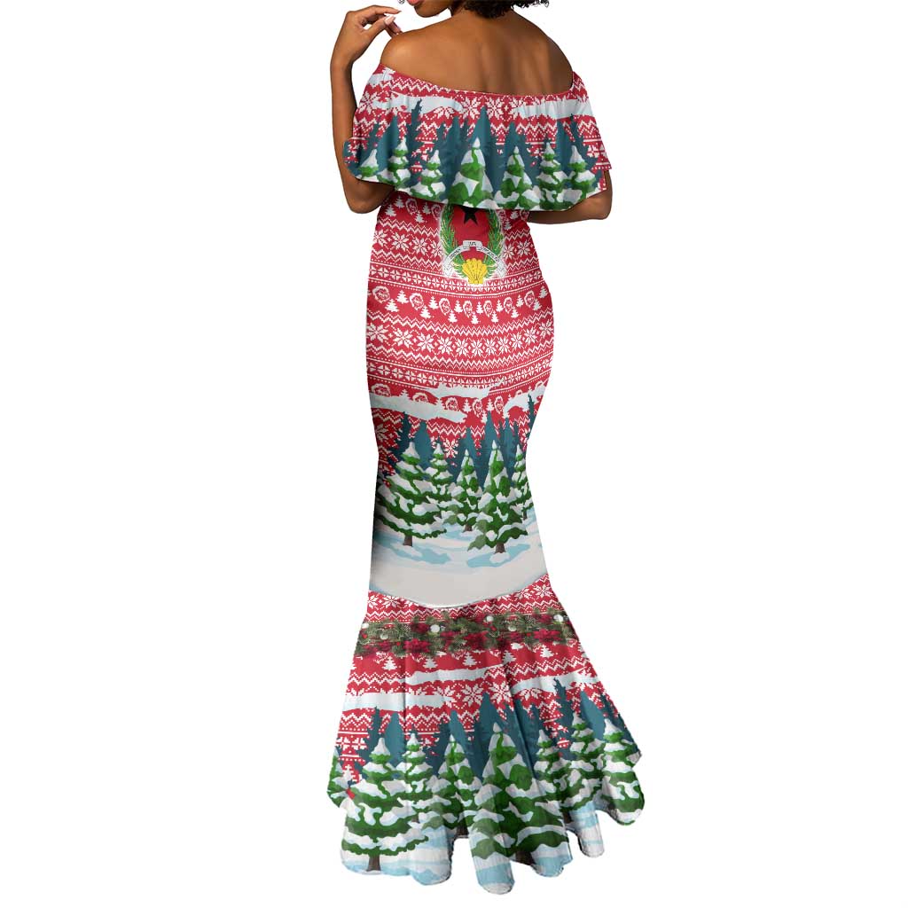 Guinea Bissau Christmas Mermaid Dress Santa Sleigh Reindeer Forest and National Flag - African Pride