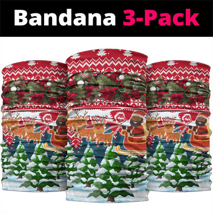 Guinea Bissau Christmas Neck Gaiter Santa Sleigh Reindeer Forest and National Flag - African Pride