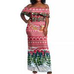 Guinea Bissau Christmas Off Shoulder Maxi Dress Santa Sleigh Reindeer Forest and National Flag - African Pride