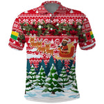 Guinea Bissau Christmas Polo Shirt Santa Sleigh Reindeer Forest and National Flag - African Pride