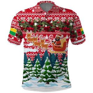 Guinea Bissau Christmas Polo Shirt Santa Sleigh Reindeer Forest and National Flag - African Pride