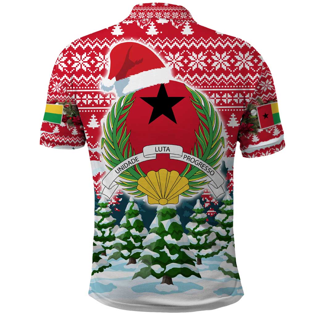 Guinea Bissau Christmas Polo Shirt Santa Sleigh Reindeer Forest and National Flag - African Pride