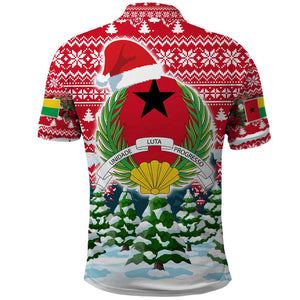 Guinea Bissau Christmas Polo Shirt Santa Sleigh Reindeer Forest and National Flag - African Pride