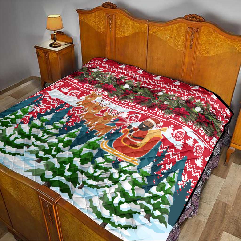 Guinea Bissau Christmas Quilt Santa Sleigh Reindeer Forest and National Flag - African Pride