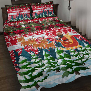 Guinea Bissau Christmas Quilt Bed Set Santa Sleigh Reindeer Forest and National Flag - African Pride
