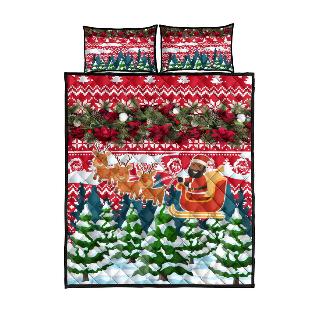 Guinea Bissau Christmas Quilt Bed Set Santa Sleigh Reindeer Forest and National Flag - African Pride