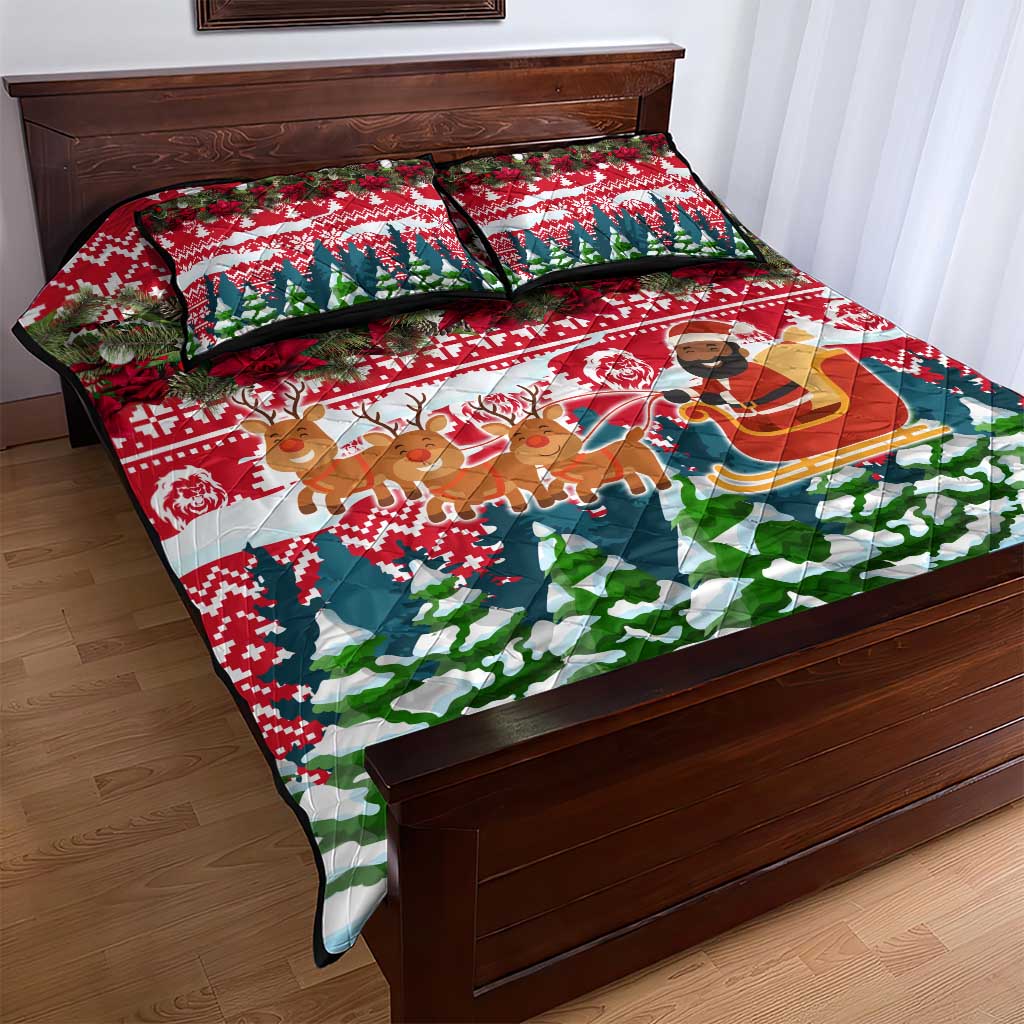 Guinea Bissau Christmas Quilt Bed Set Santa Sleigh Reindeer Forest and National Flag - African Pride